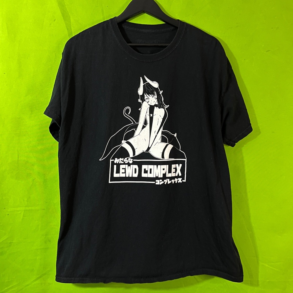 Lewd Complex Anime Graphic T-Shirt Black Succubus Streetwear Mens XL
